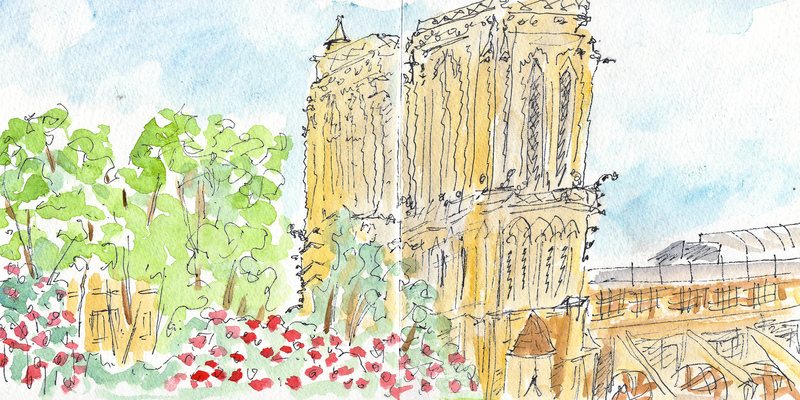 travel sketch of Notre-Dame